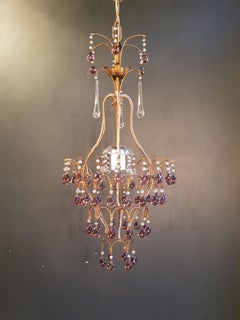 Fine Purple Beaded Murano Crystal Chandelier Antique Ceiling Lamp Lustre