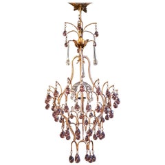 Fine Purple Beaded Murano Crystal Chandelier Vintage Ceiling Lamp Lustre