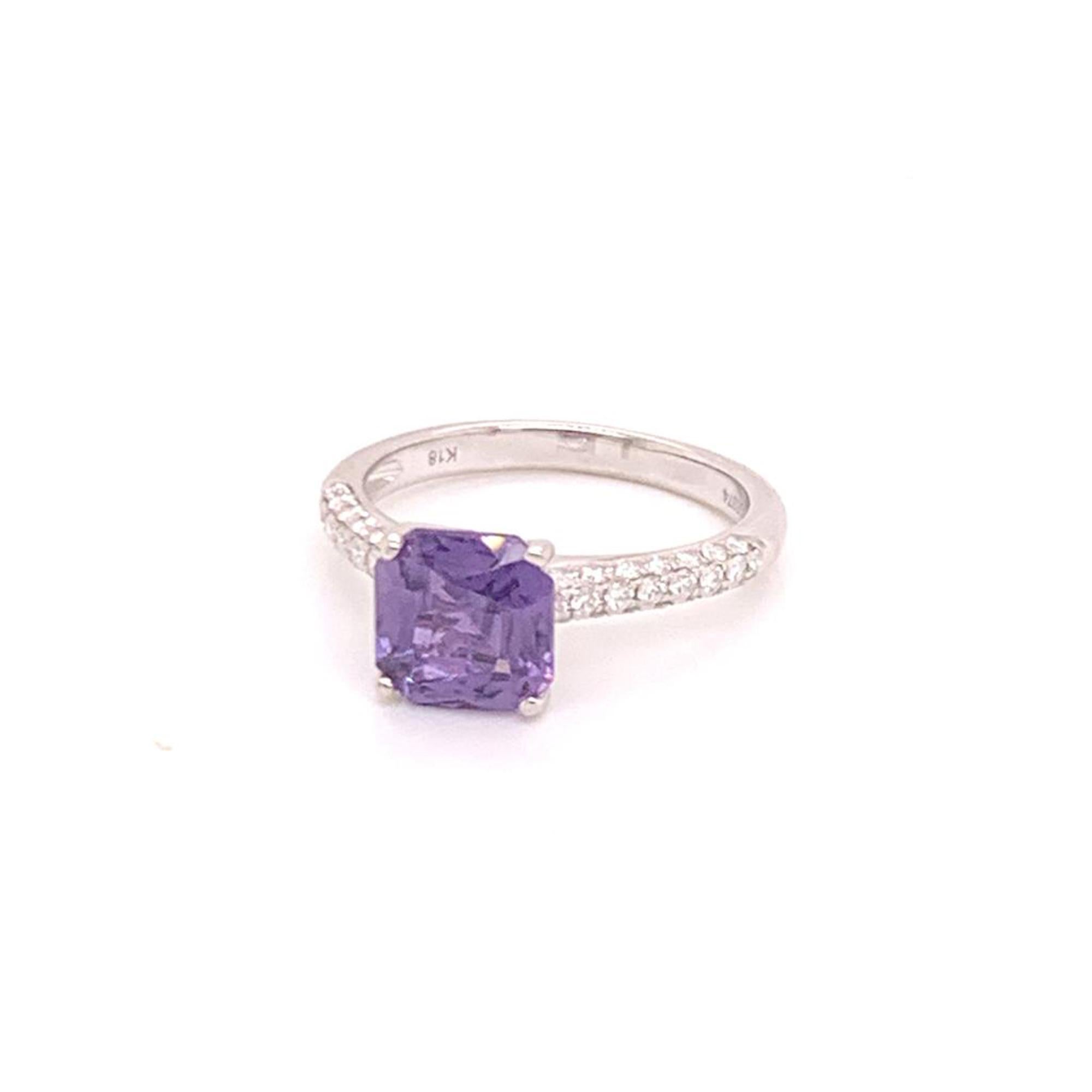 Women's Purple Sapphire Diamond Ring 18k Gold Women 1.72 TCW Certified  For Sale