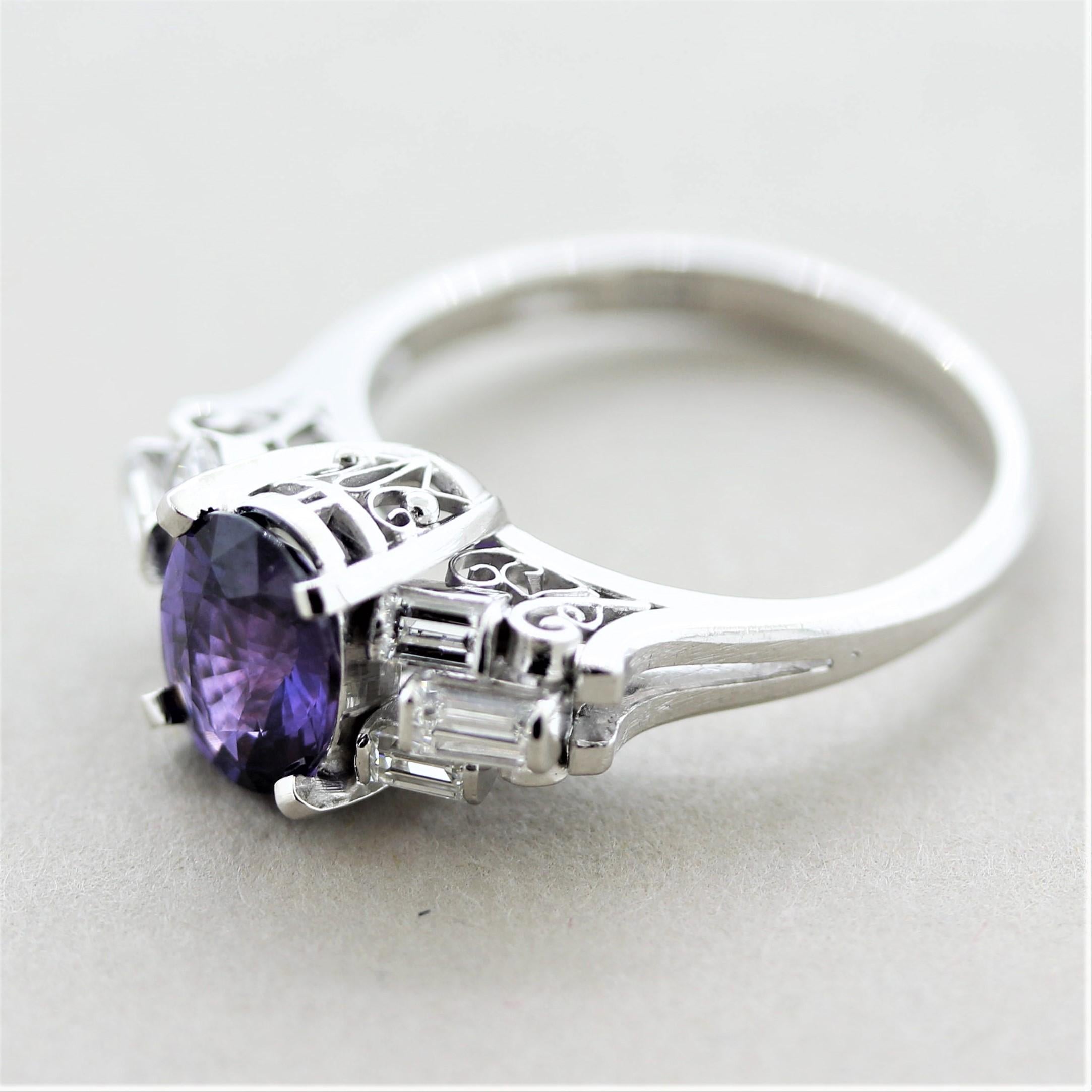 Mixed Cut Fine Purple Sapphire Diamond Platinum Ring