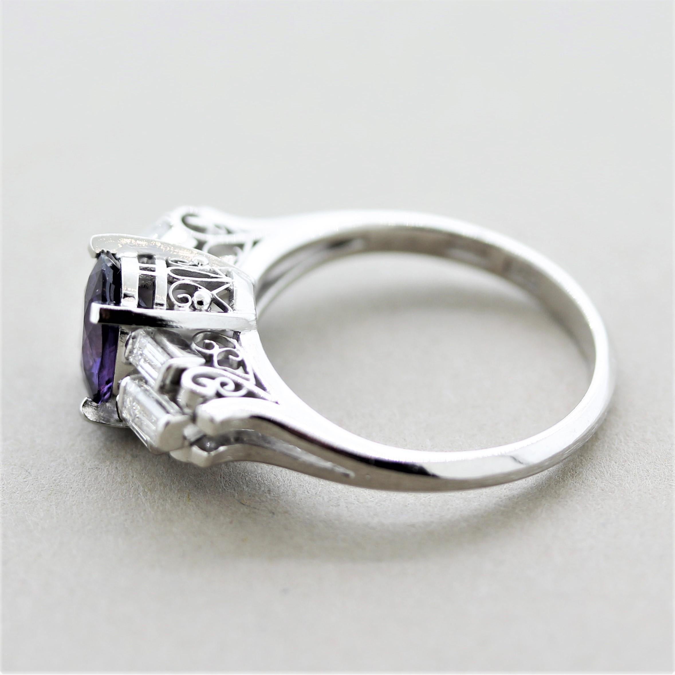 Fine Purple Sapphire Diamond Platinum Ring In New Condition In Beverly Hills, CA
