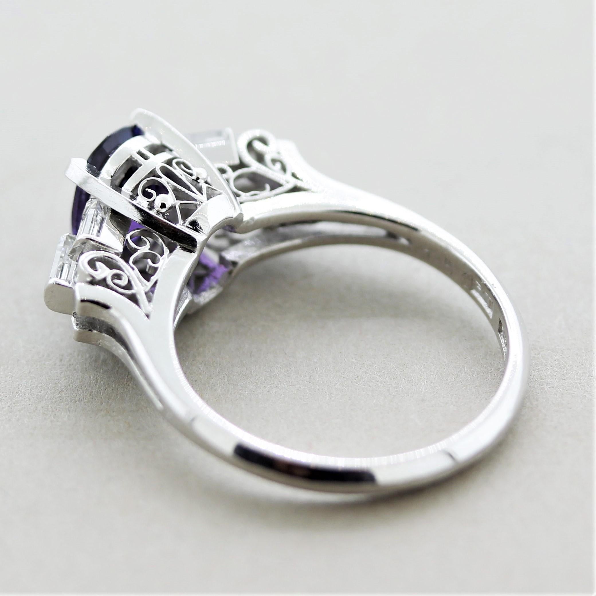 Women's Fine Purple Sapphire Diamond Platinum Ring