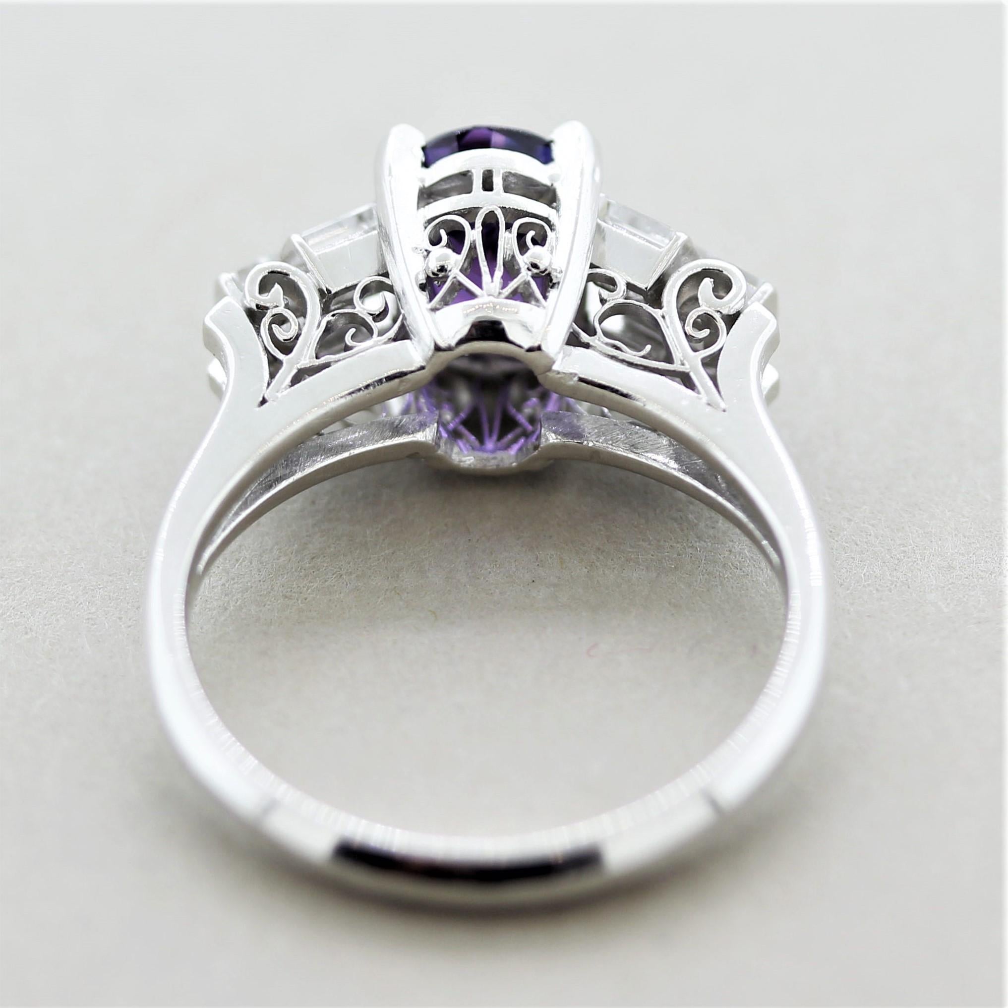 Fine Purple Sapphire Diamond Platinum Ring 1