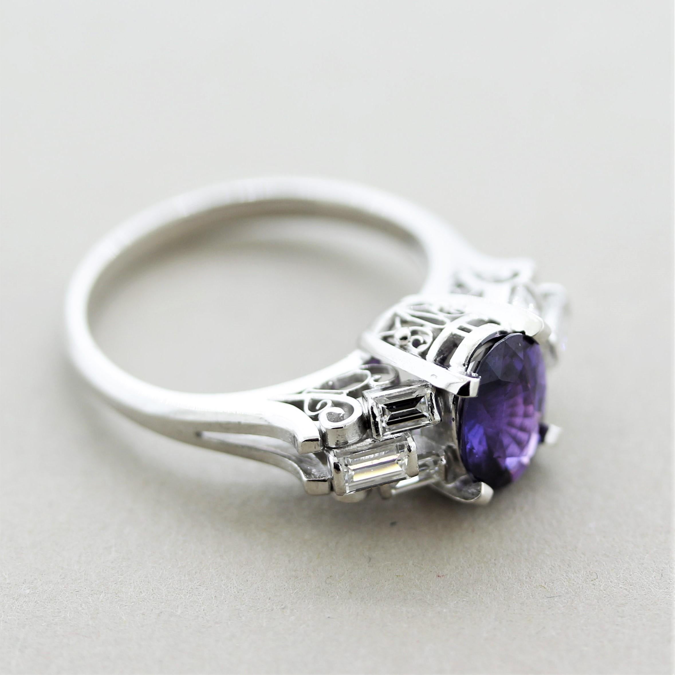 Fine Purple Sapphire Diamond Platinum Ring 4
