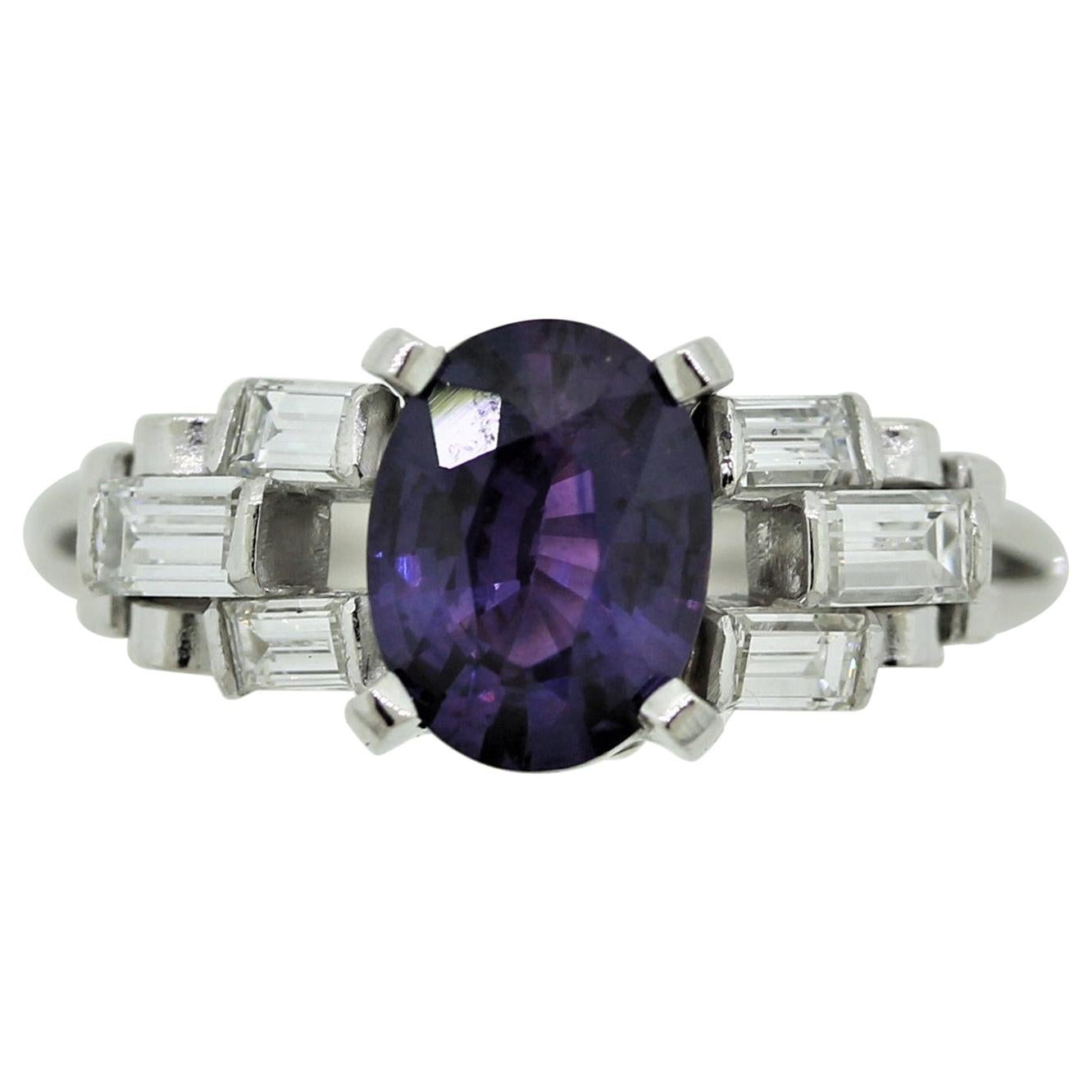 Fine Purple Sapphire Diamond Platinum Ring
