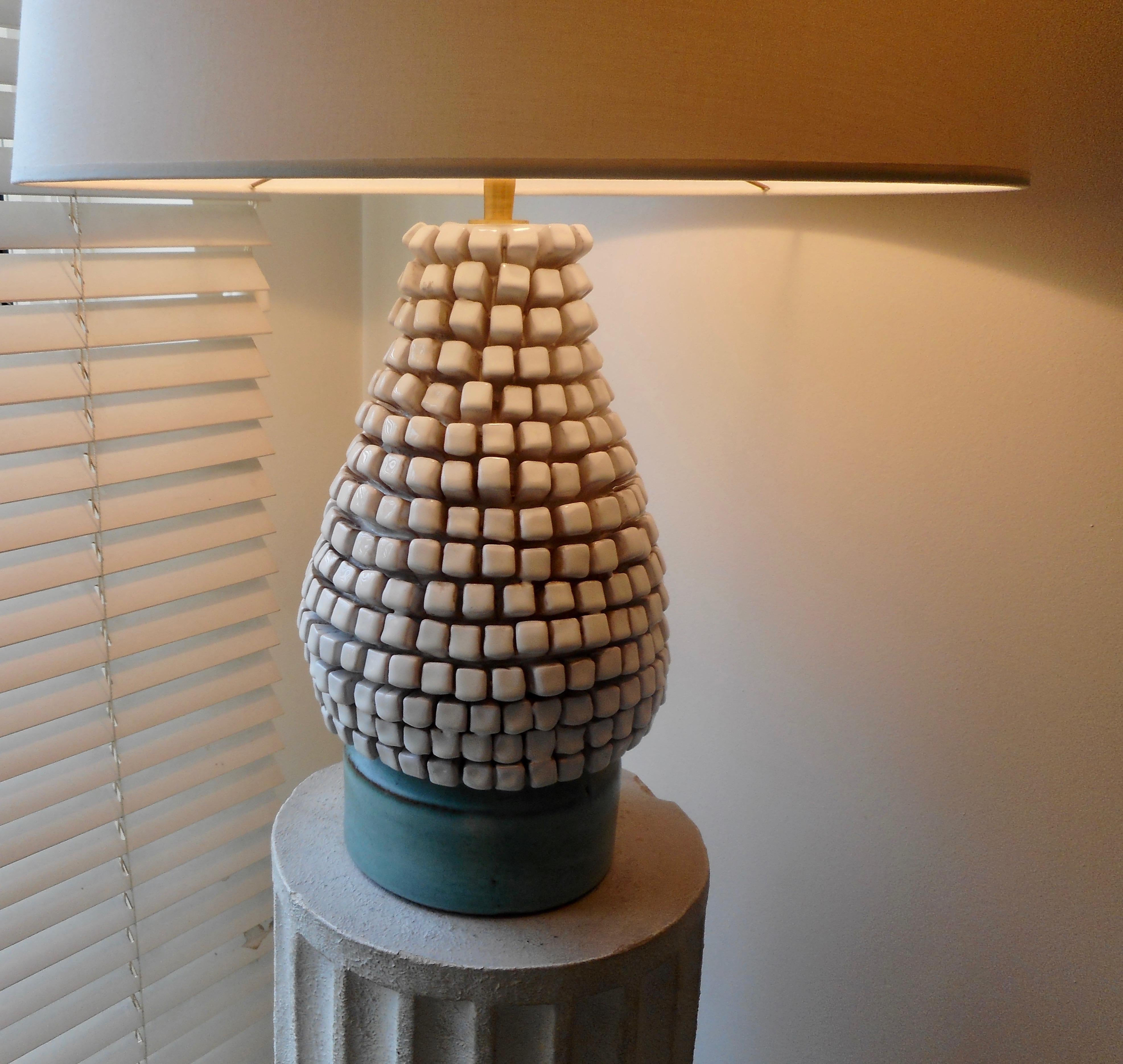 Glazed Fine Pyramide Ceramic Lamp, France 1950