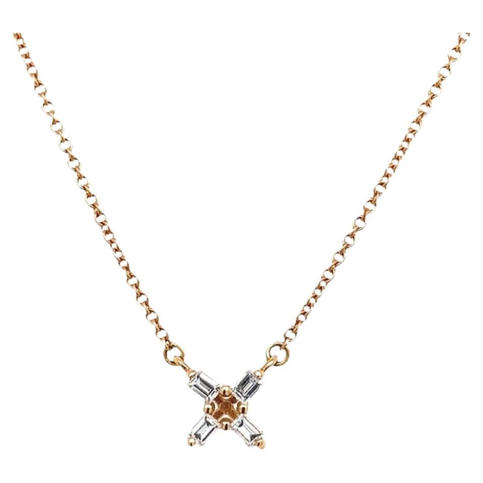 Fine Quality 0.20ct Diamond Baguette Necklace in 18ct Rose Gold For Sale