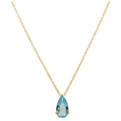 Fine Quality 1.02ct Pear Shape Aquamarine Pendant & 18ct Yellow Gold Chain