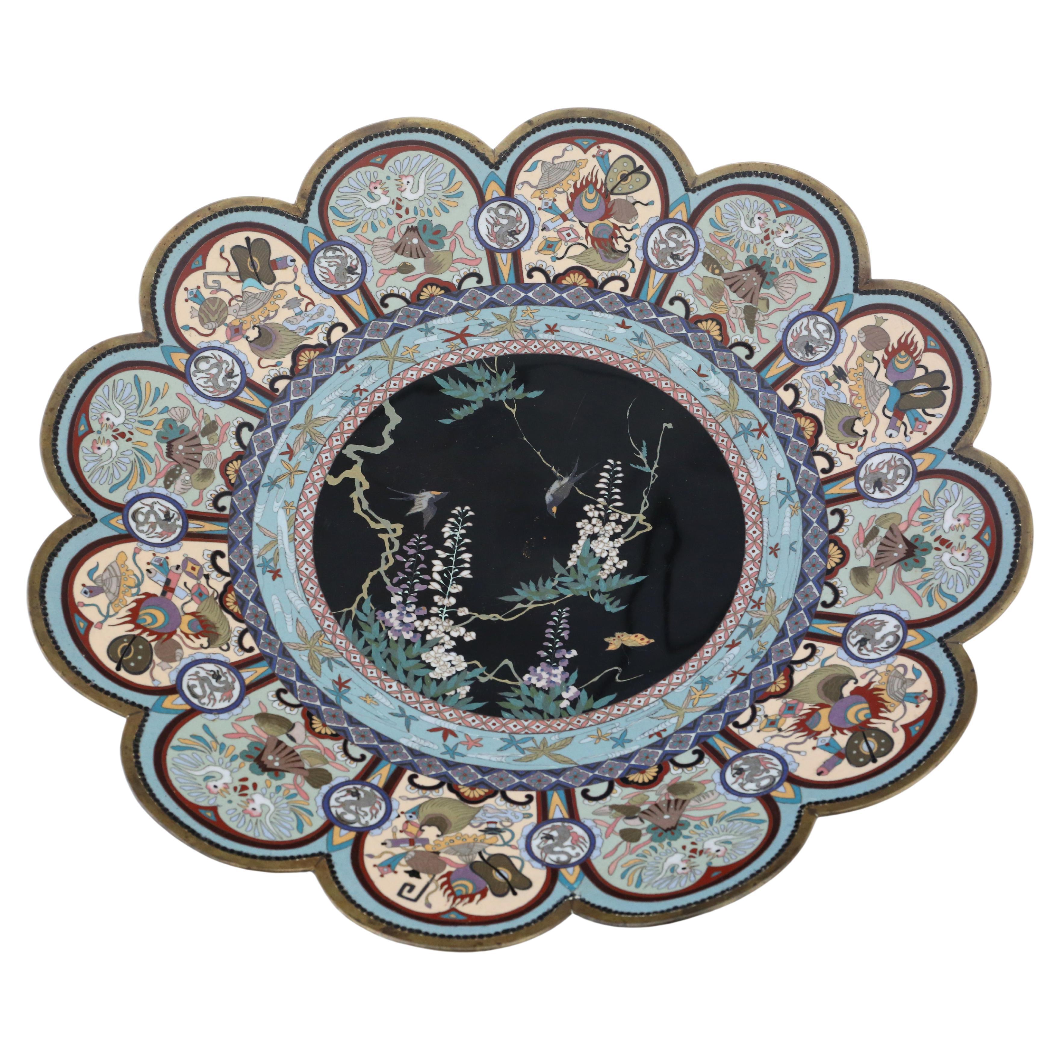 Feine Qualität 18" Meiji japanische Cloisonne Charger Teller - antike orientalische Dekoration im Angebot