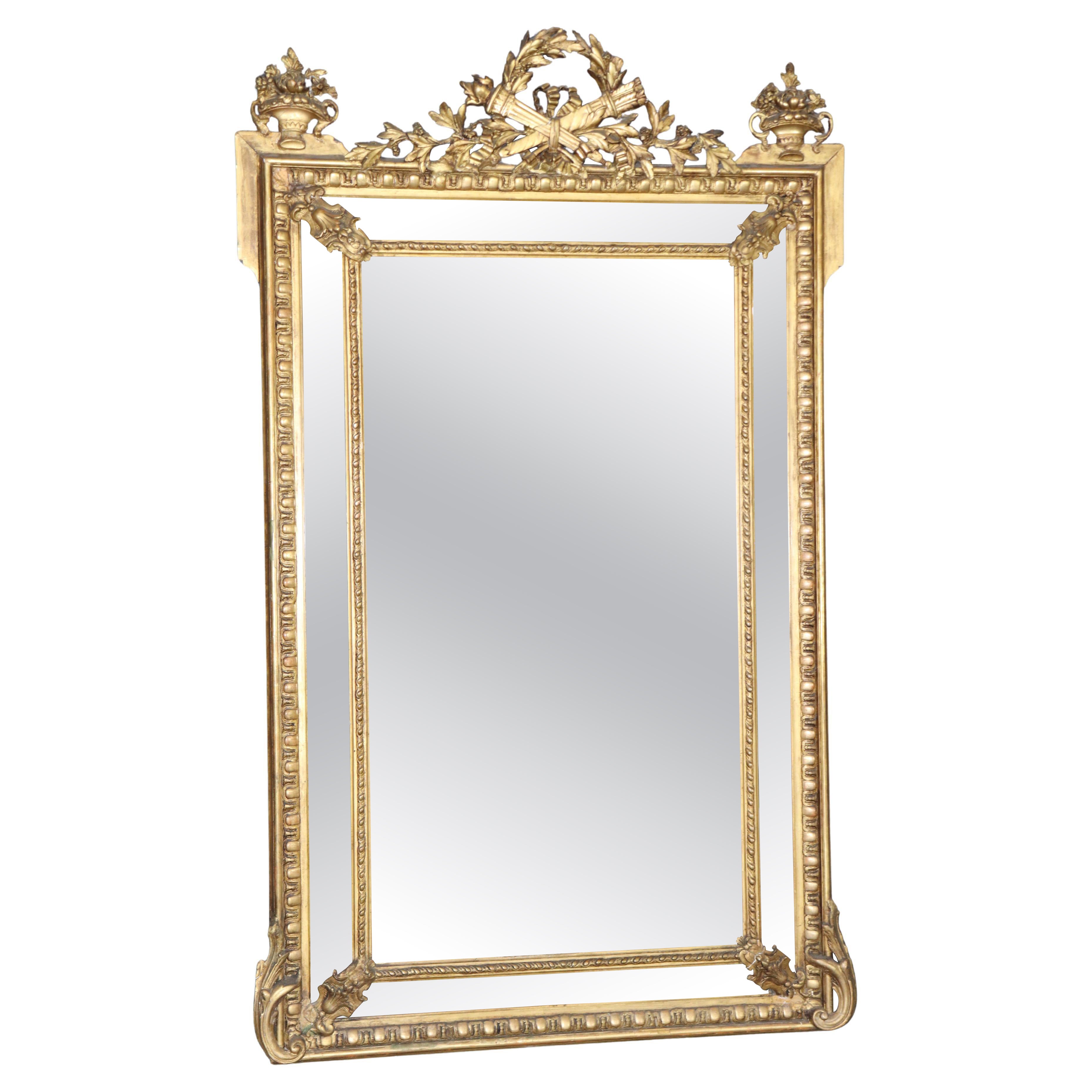 Fine Quality 1870s era Genuine Gold Leaf Carved Walnut Tall Wall Mirror