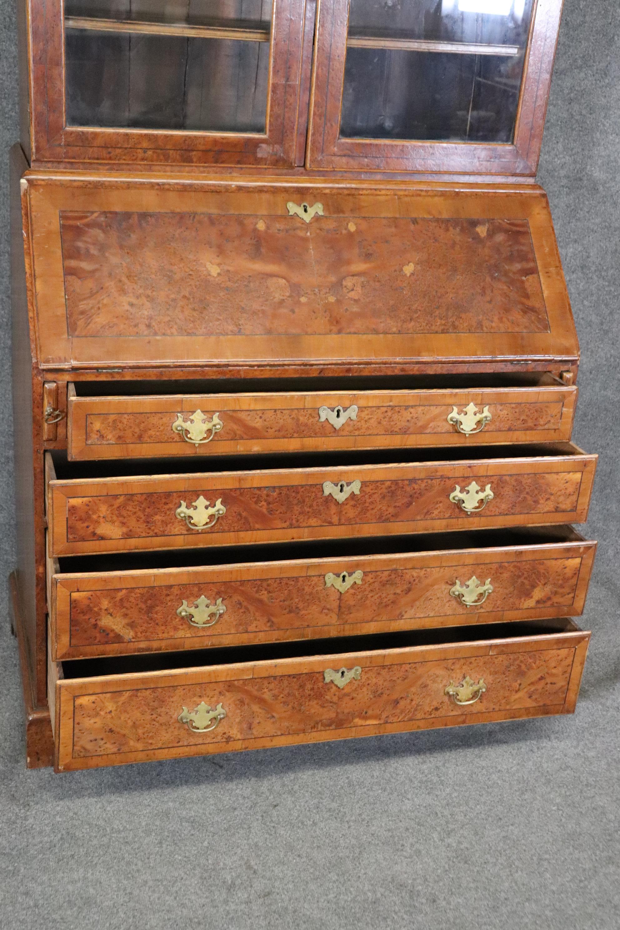 Fine Quality 18th Century English Burled Walnut Yewood Georgian Secretary Desk 7