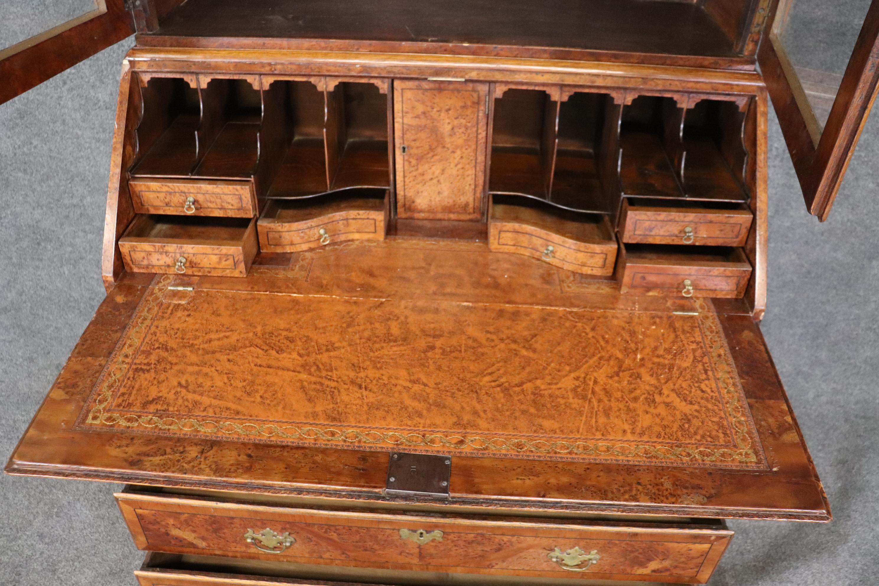 Fine Quality 18th Century English Burled Walnut Yewood Georgian Secretary Desk 3