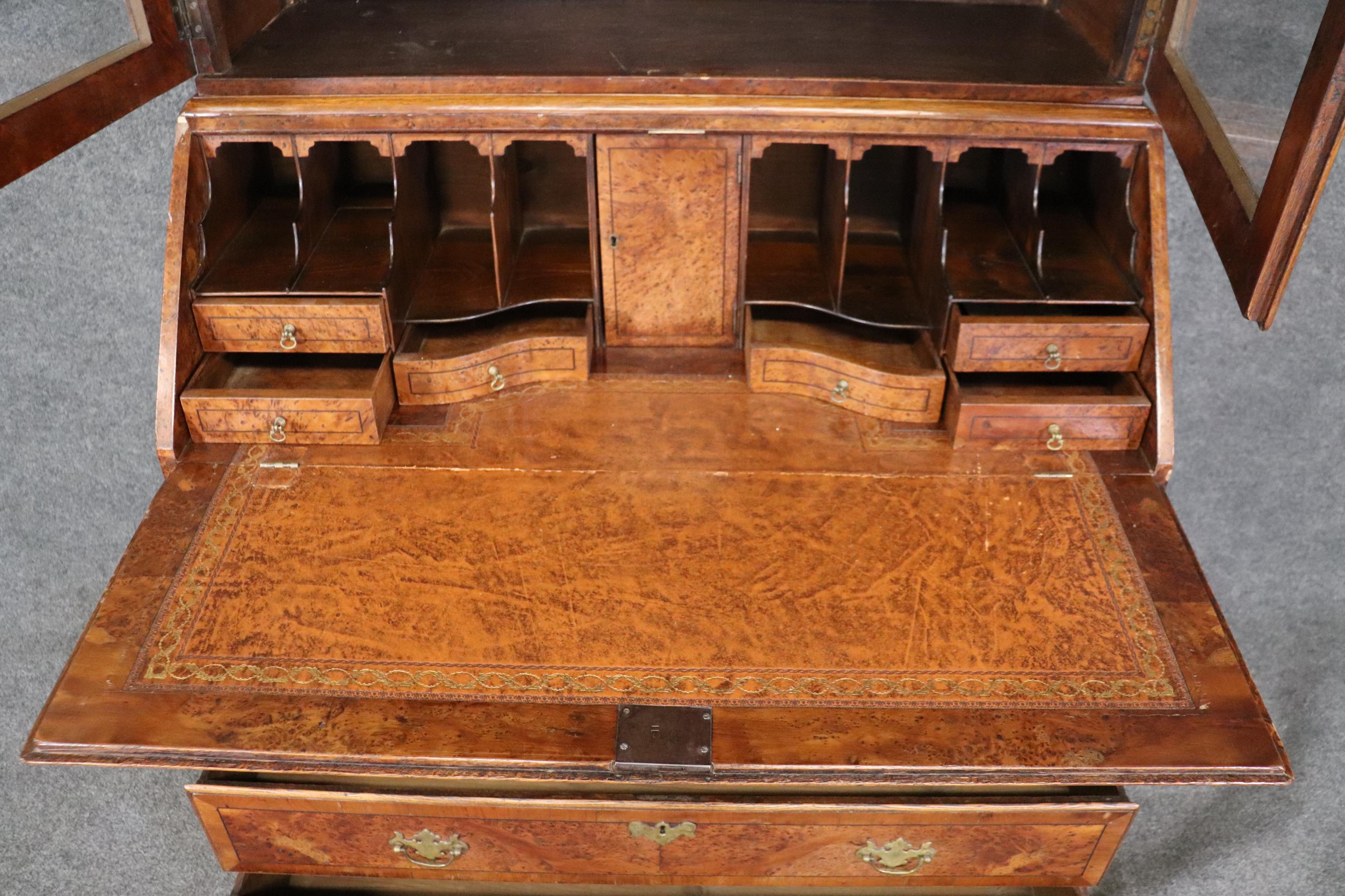 Fine Quality 18th Century English Burled Walnut Yewood Georgian Secretary Desk 4