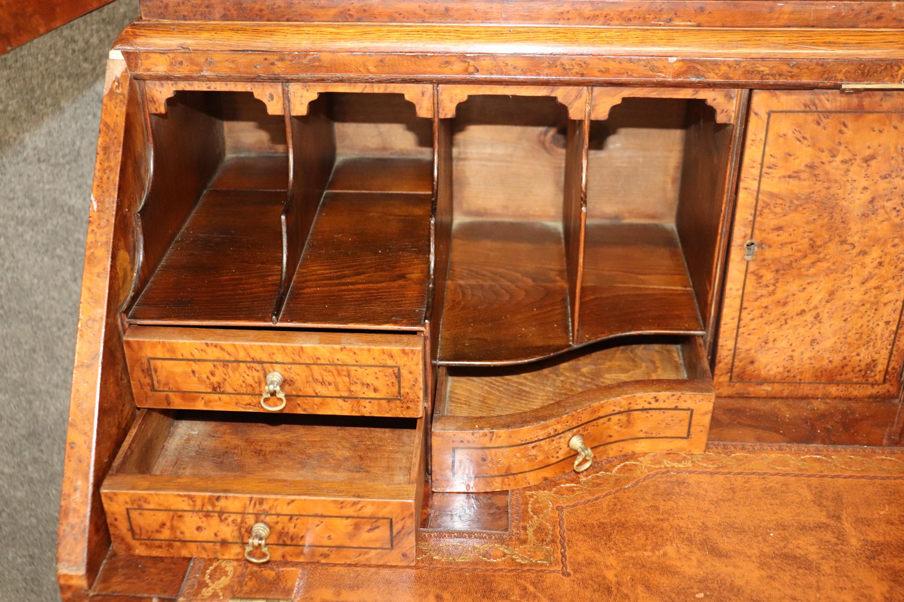 Fine Quality 18th Century English Burled Walnut Yewood Georgian Secretary Desk 5