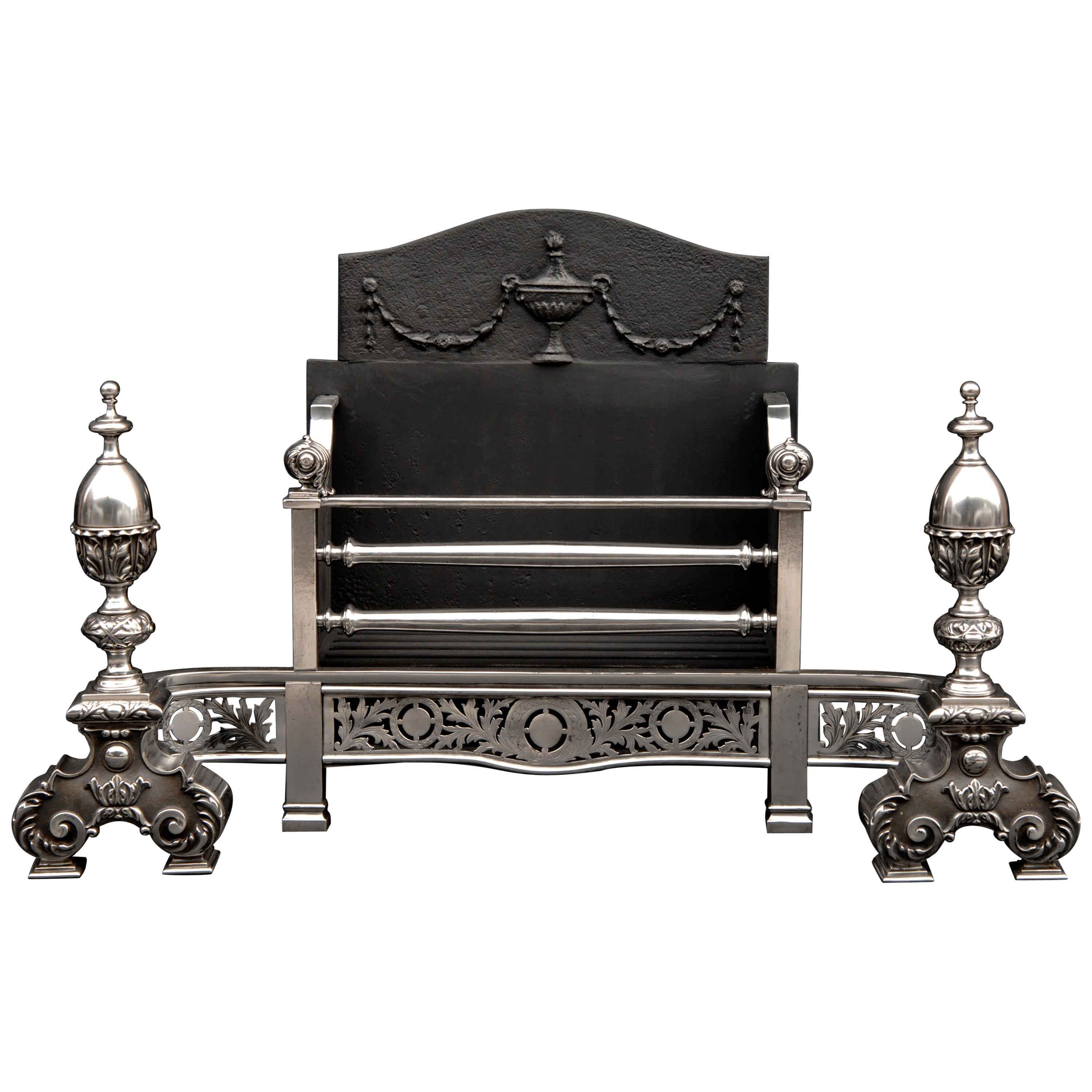 Fine Quality 19th Century English George III Style Steel Firegrate For Sale