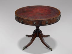 Fine Quality 19th Century Mahogany Burgundy Leather Top Drum Table