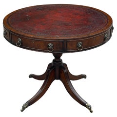 Fine Quality 19th Century Mahogany Burgundy Leather Top Drum Table
