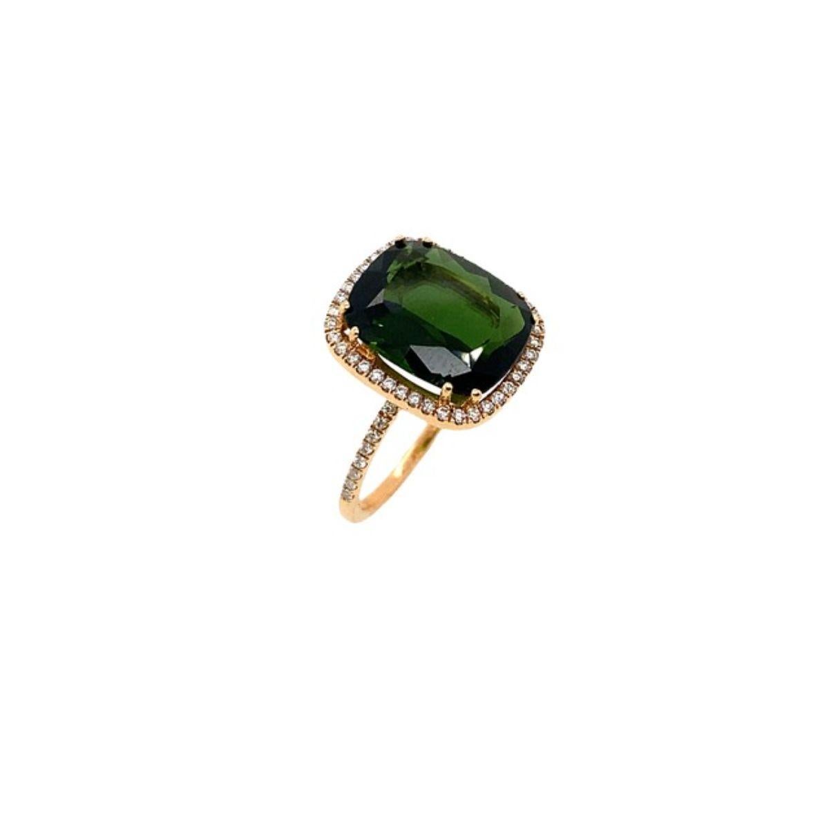 Cushion Cut Fine Quality 4.23ct Cushion Shape Green Tourmaline Ring in 18ct Rose Gold For Sale