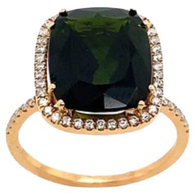 Fine Quality 4.23ct Cushion Shape Green Tourmaline Ring in 18ct Rose Gold For Sale