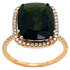 Fine Quality 4.23ct Cushion Shape Green Tourmaline Ring in 18ct Rose Gold