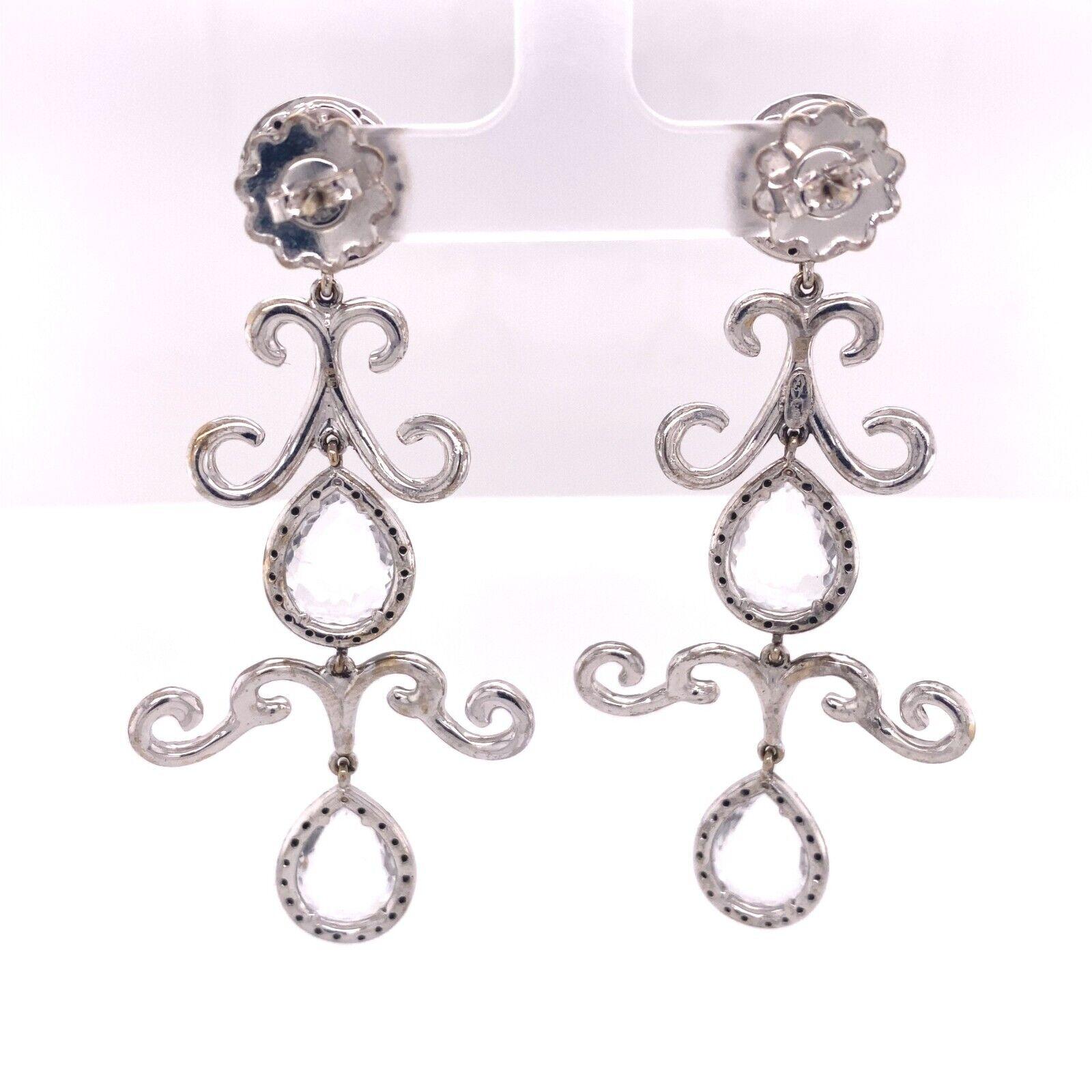 Round Cut Fine Quality 4.40ct Black & White Diamond Drop Earrings in 18ct White Gold For Sale