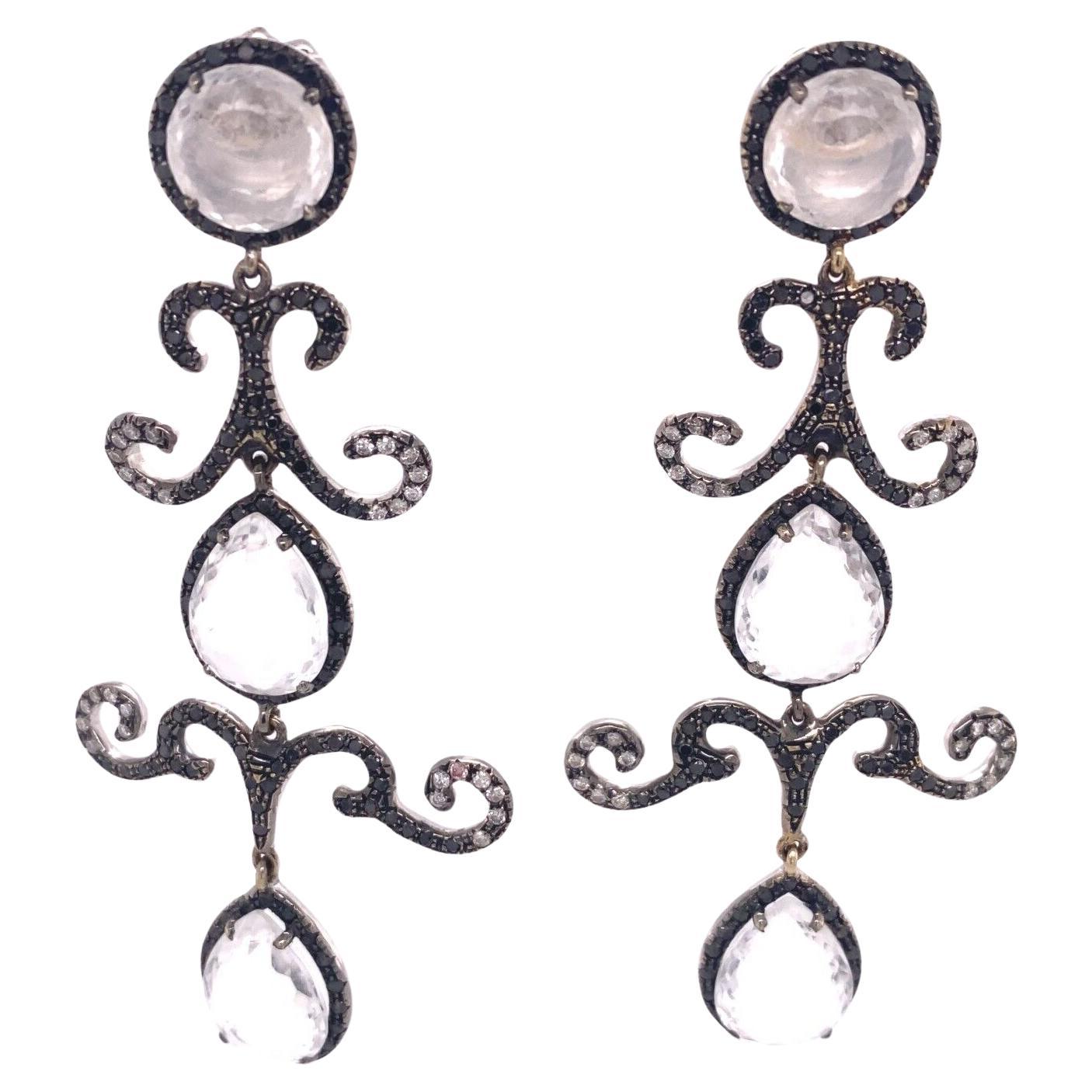 Fine Quality 4.40ct Black & White Diamond Drop Earrings in 18ct White Gold For Sale