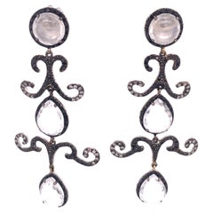 Fine Quality 4.40ct Black & White Diamond Drop Earrings in 18ct White Gold