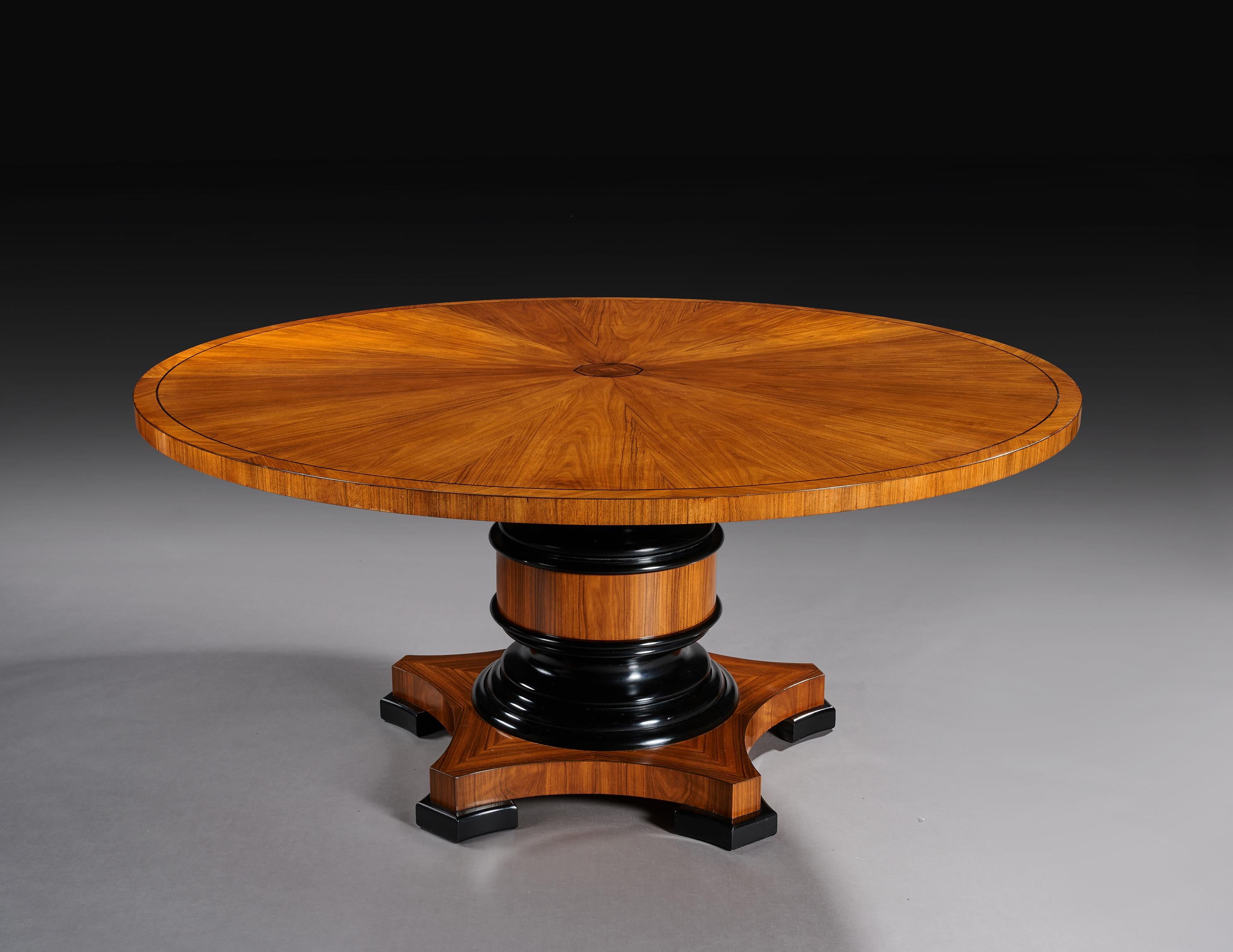English Fine Quality Circular Olive Wood and Ebony Dining Table