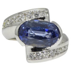 Fine Quality 5.39 ct Blue Sapphire & Diamond Ring in 18k White Gold