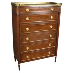 Fine Quality 6 Drawer French Brass Bound Marble Top Louis XVI Tall Dresser