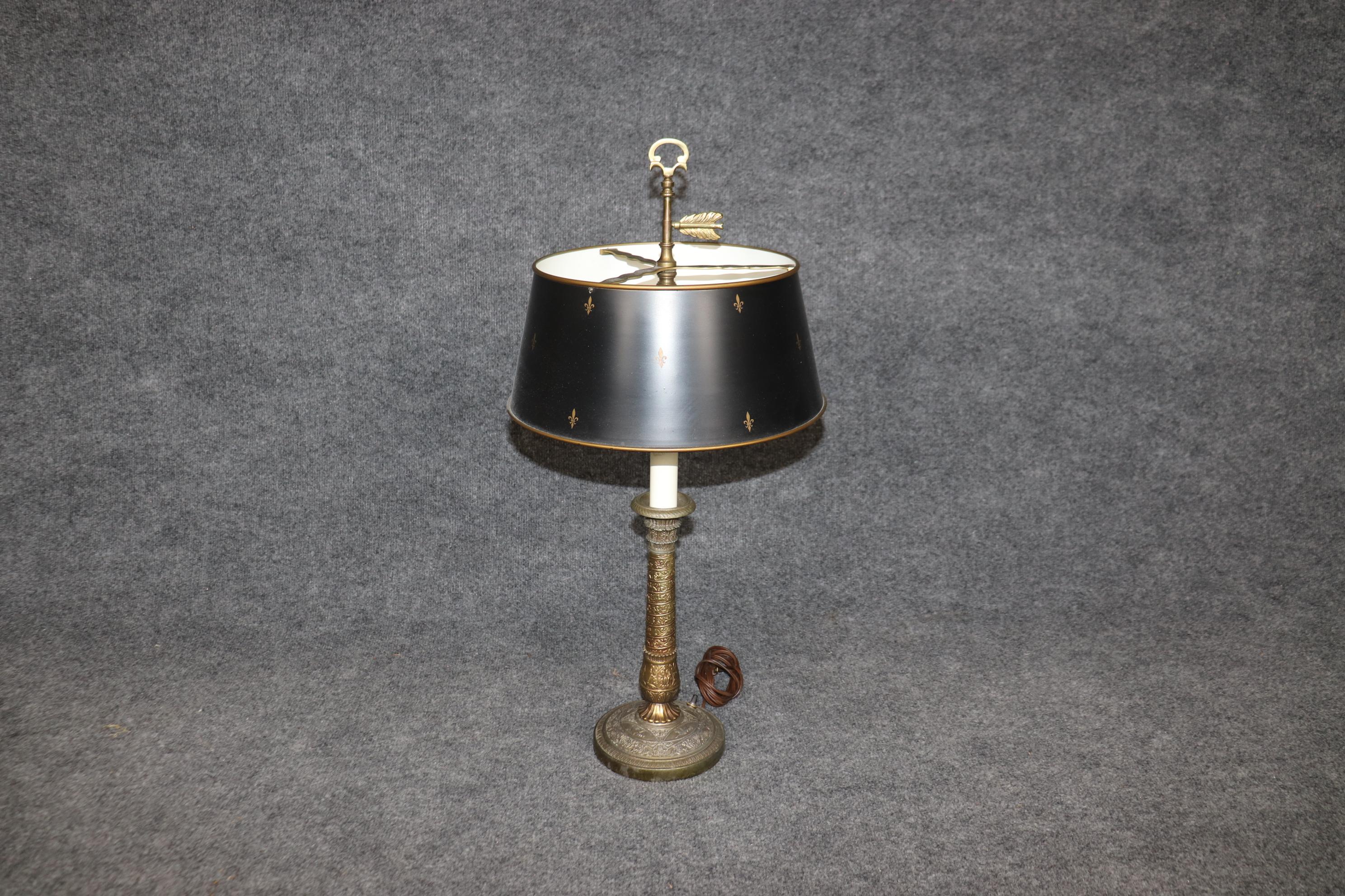 Directoire Fine Quality Aged Brass French Table or Bouillotte Lamp with shades For Sale