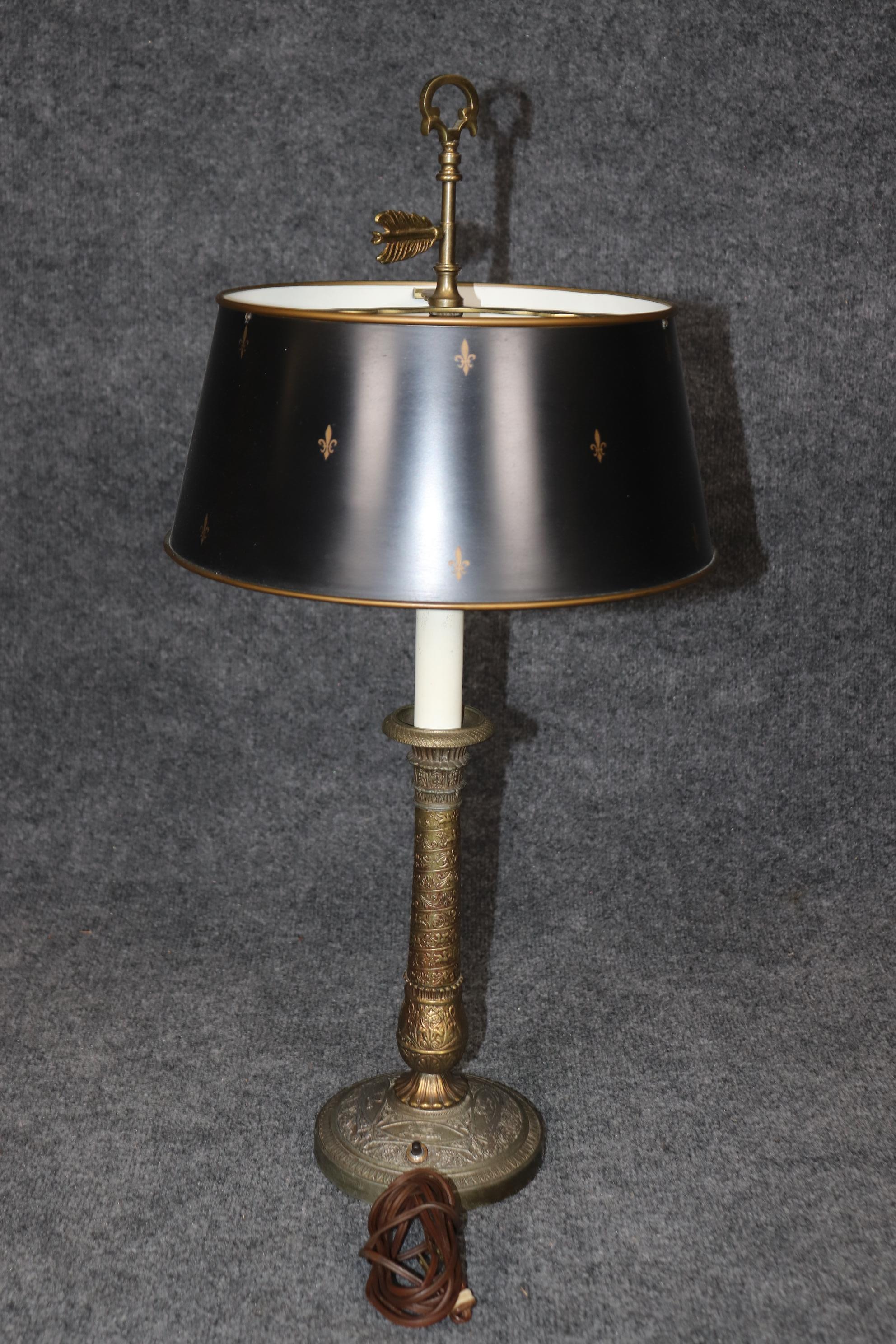 Mid-20th Century Fine Quality Aged Brass French Table or Bouillotte Lamp with shades