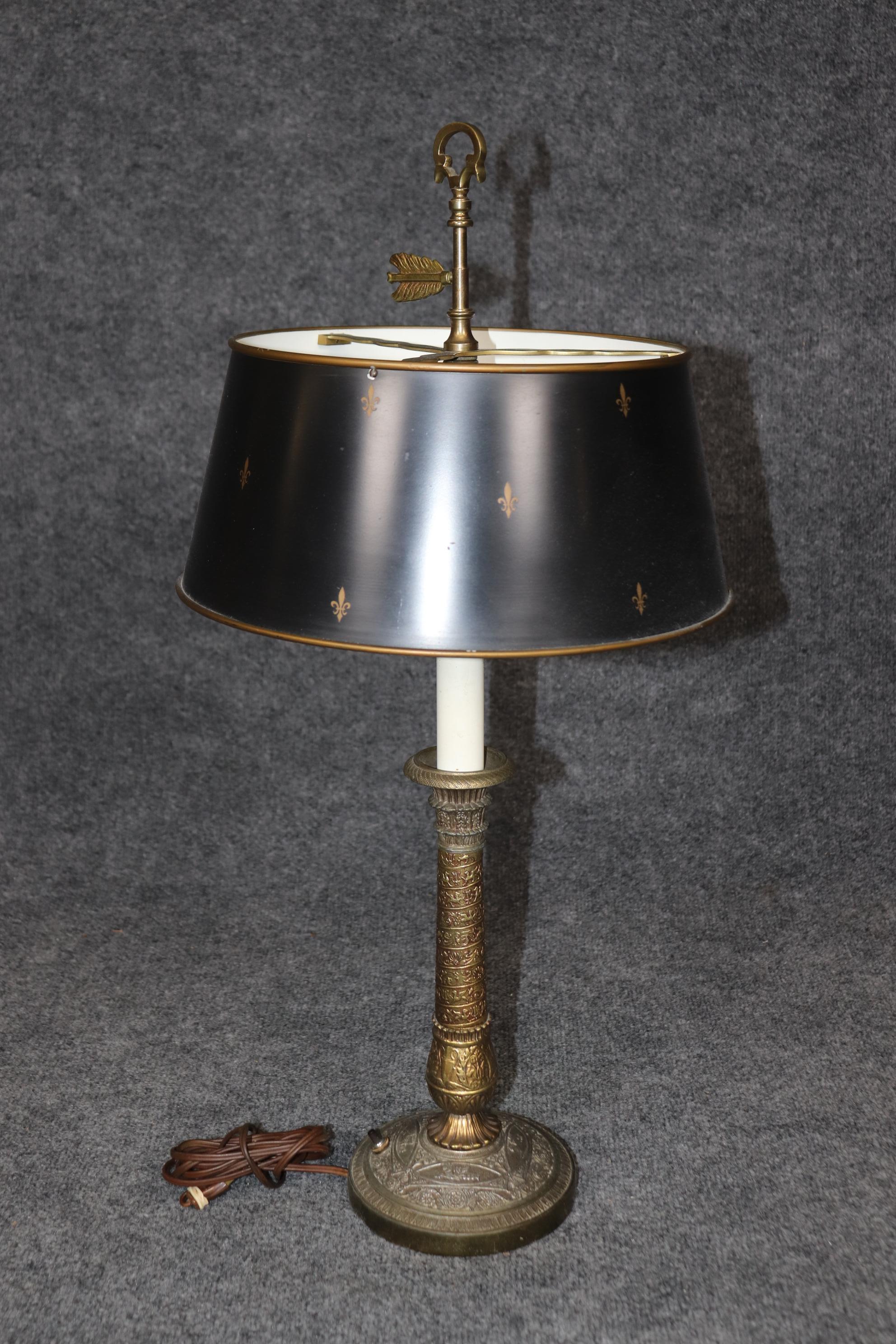 Metal Fine Quality Aged Brass French Table or Bouillotte Lamp with shades