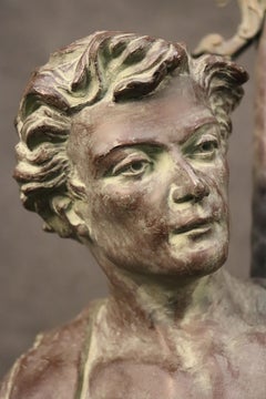 Große Stehlampe aus figuraler Bronze in hoher Qualität mit landwirtschaftlichem Thema, um 1900