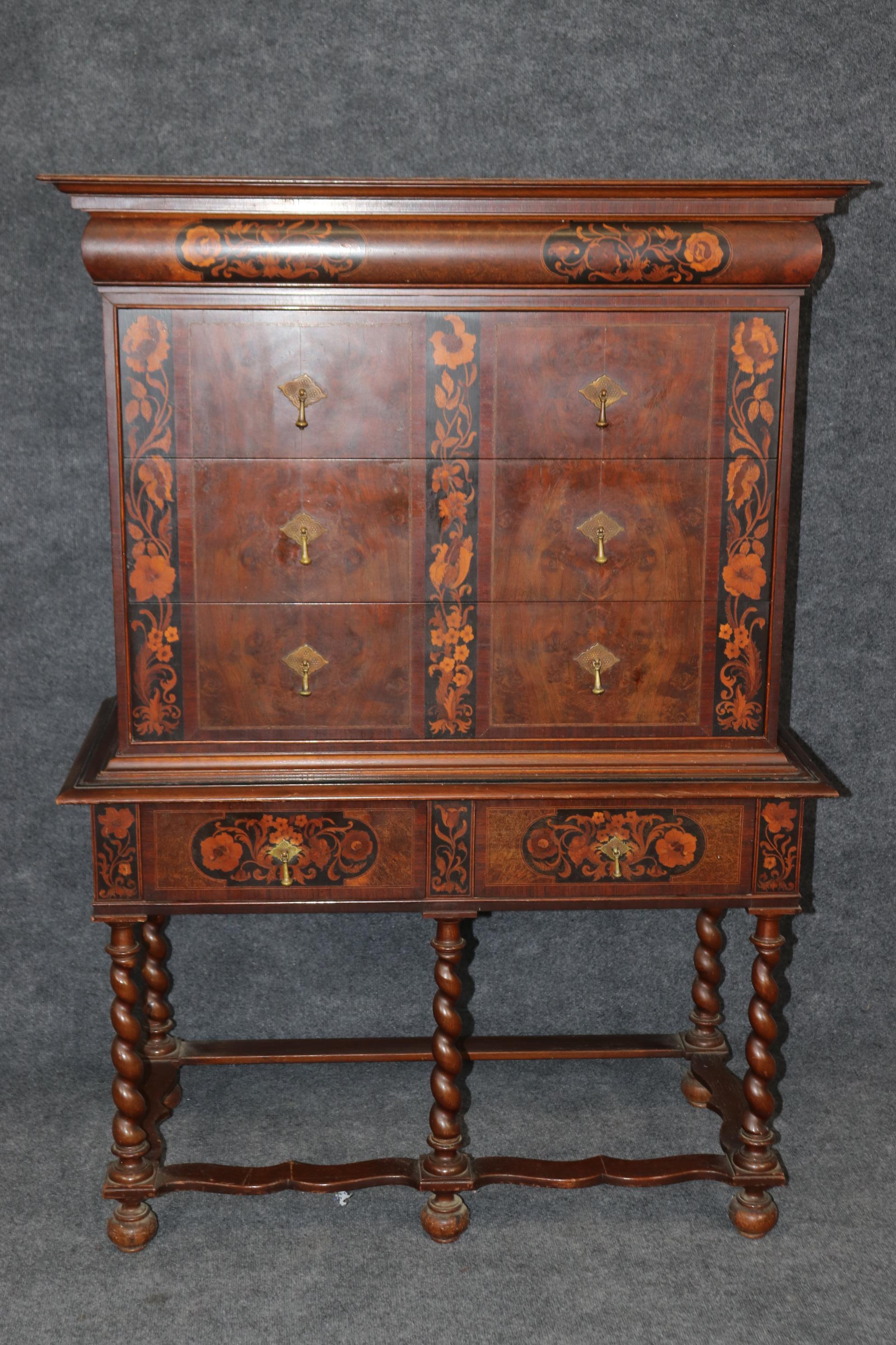 Early 20th Century Fine Quality American Made Inlaid Walnut William and Mary Style Tall Chest  For Sale
