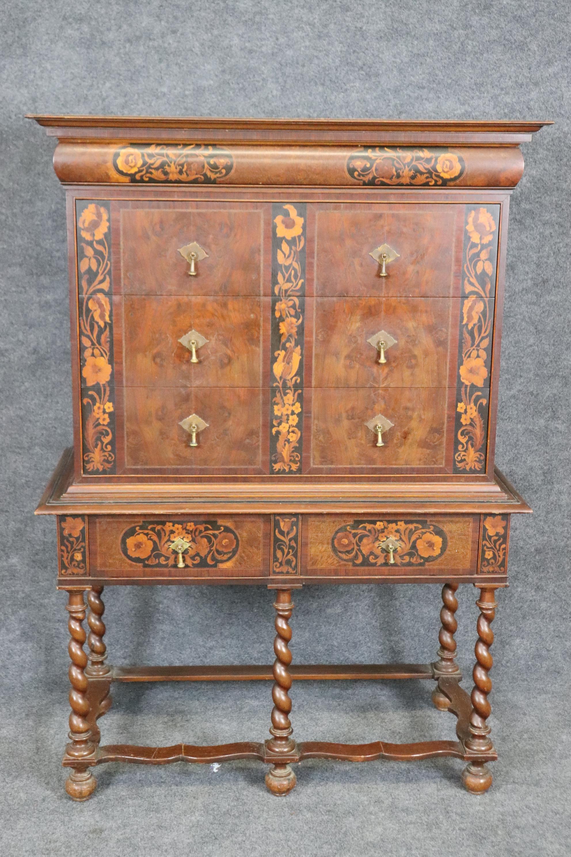 Oak Fine Quality American Made Inlaid Walnut William and Mary Style Tall Chest  For Sale