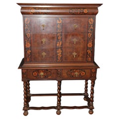 Used Fine Quality American Made Inlaid Walnut William and Mary Style Tall Chest 