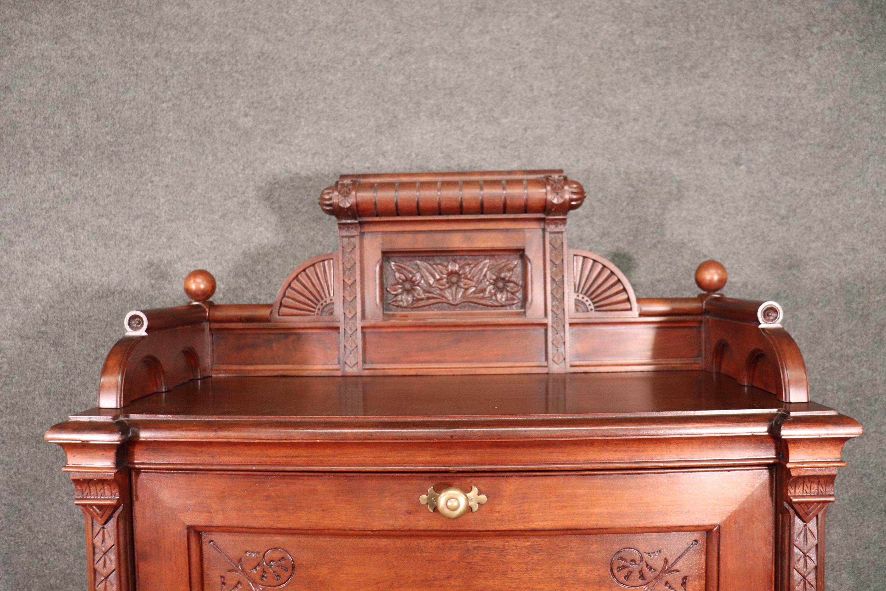 Fine Quality American Victorian Carved Walnut Secretary Desk Circa 1870 10