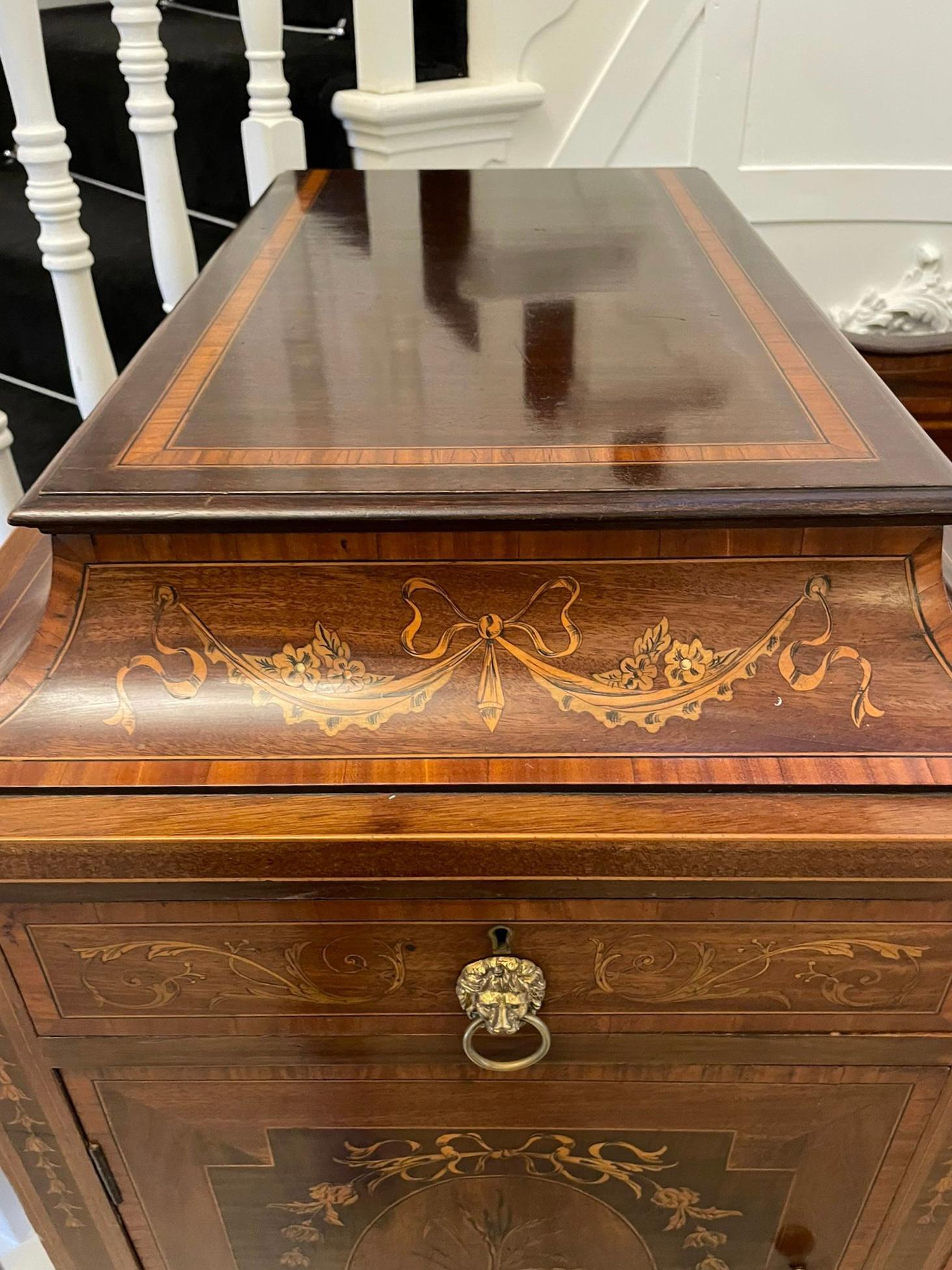 English Fine Quality Antique Mahogany Inlaid Marquetry Sideboard By Hewetsons, London For Sale