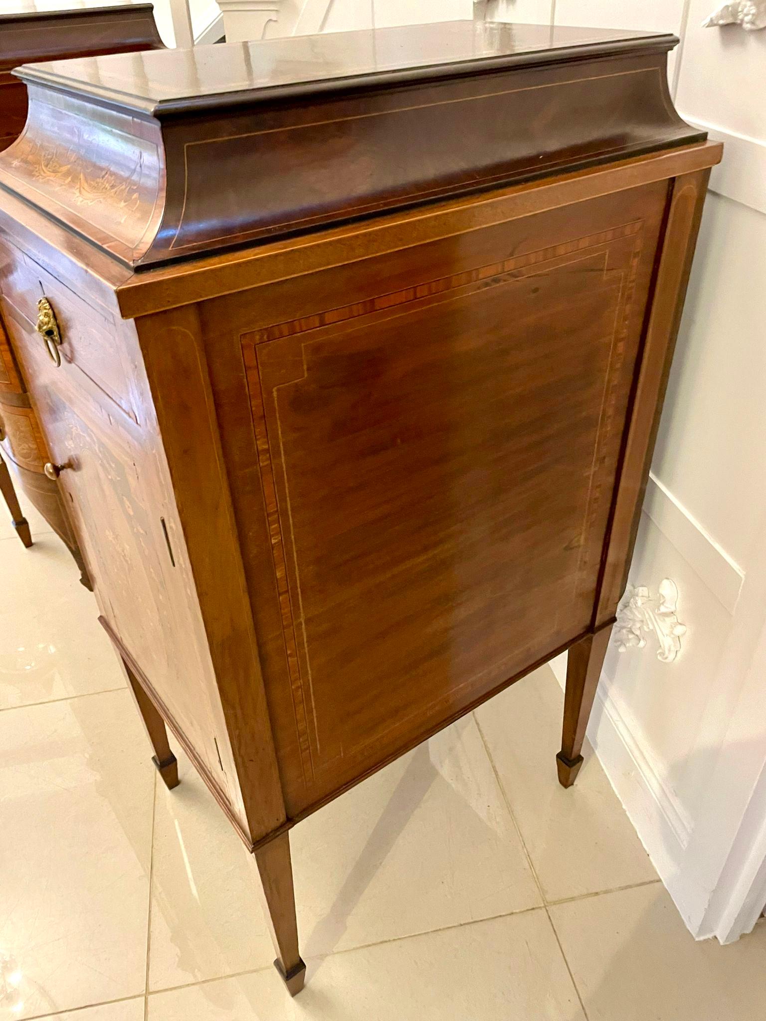 Inlay Fine Quality Antique Mahogany Inlaid Marquetry Sideboard By Hewetsons, London For Sale