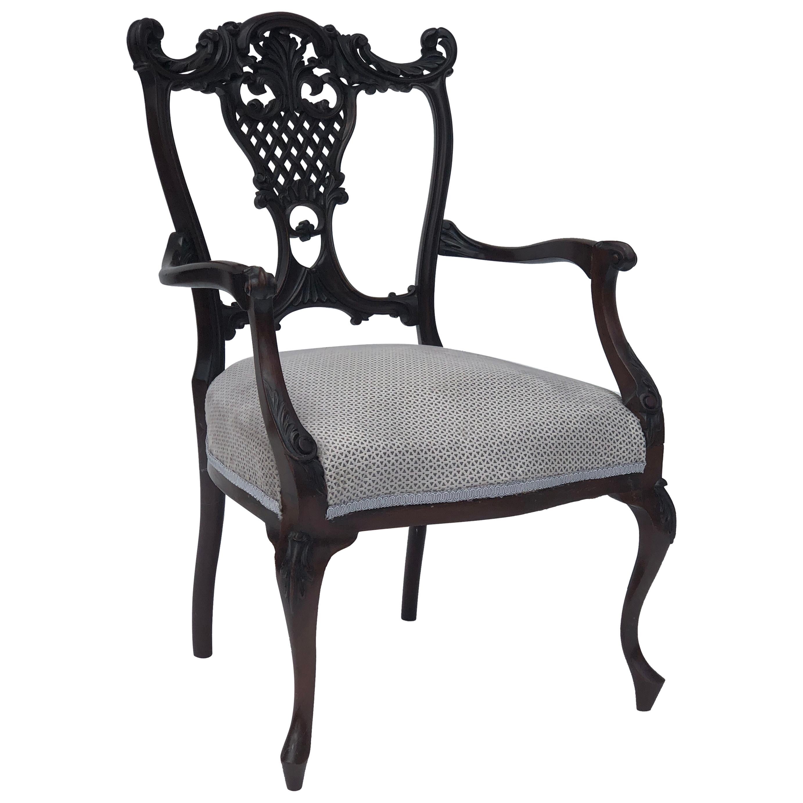 Antiker viktorianischer geschnitzter Mahagoni-Sessel von hoher Qualität aus dem 19. Jahrhundert