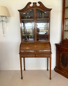 Fine Quality Antique 19th Century Victorian Mahogany Inlaid Cylinder Bookcase