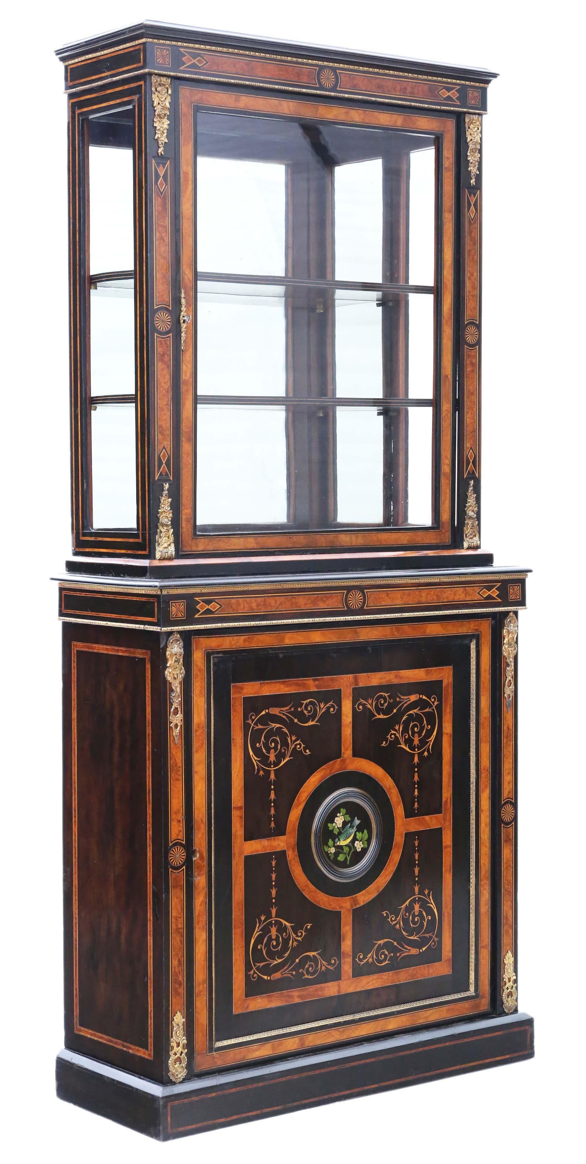 Fine Quality Antique Aesthetic Amboyna and Ebonised Two-Part Pier Display Cabine For Sale 3