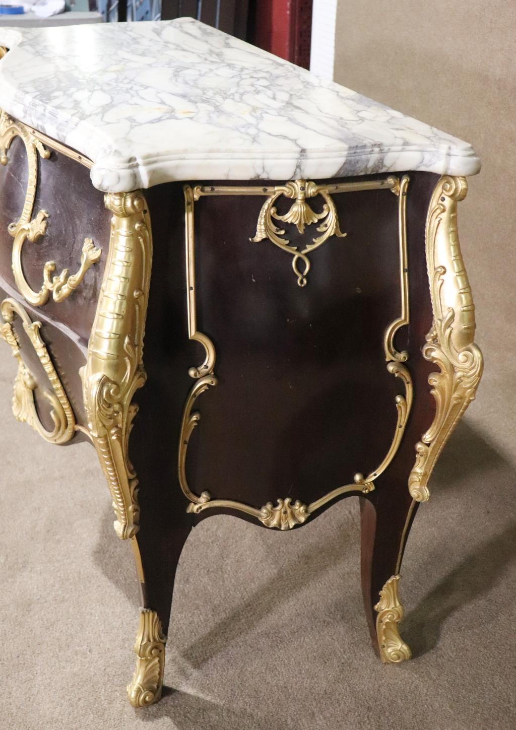 Fine Quality Antique Bronze Mounted Marble Top Louis XV French Commode For Sale 6