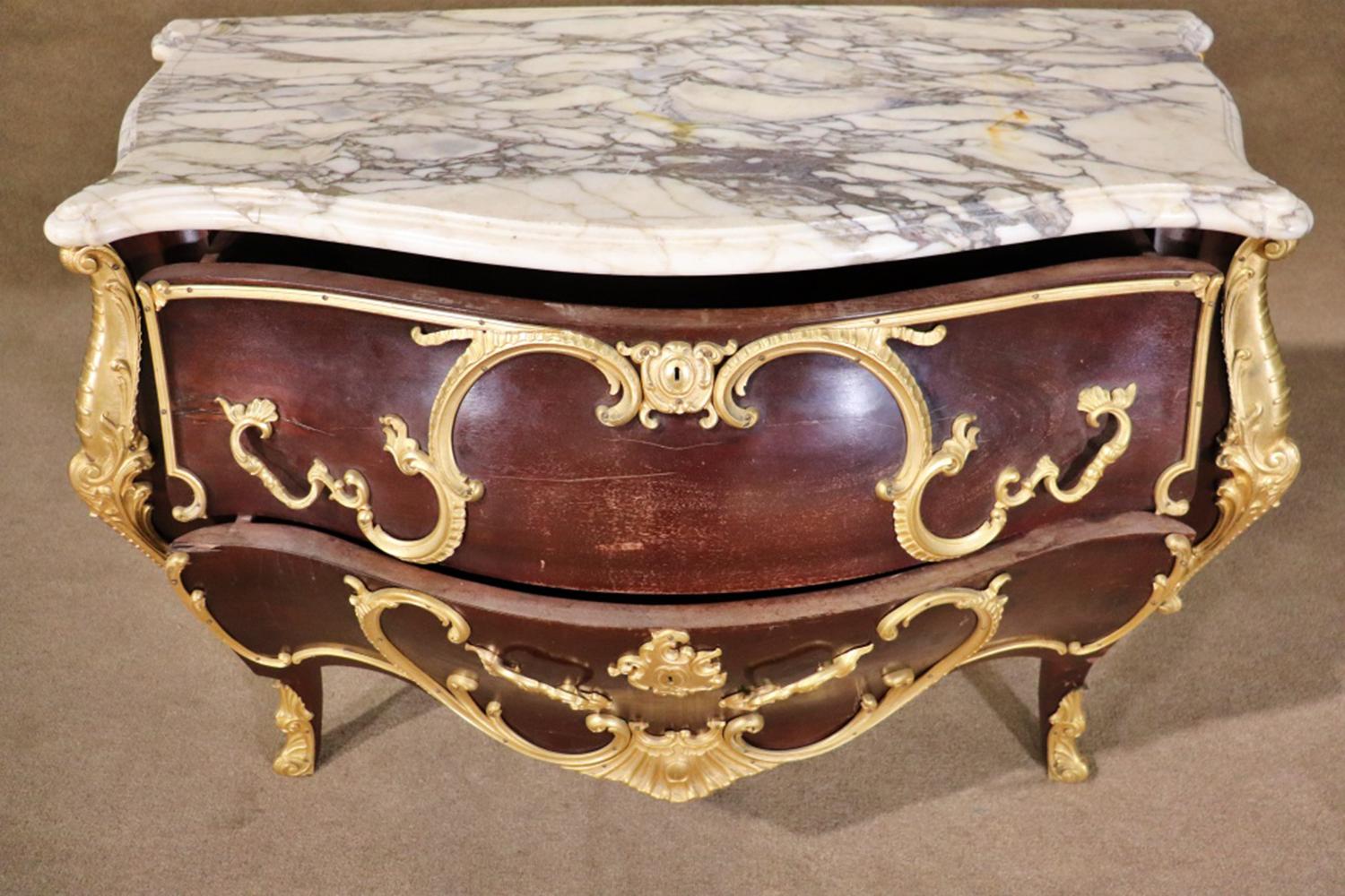 Late 19th Century Fine Quality Antique Bronze Mounted Marble Top Louis XV French Commode For Sale