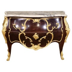 Fine Quality Antique Bronze Mounted Marble Top Louis XV French Commode