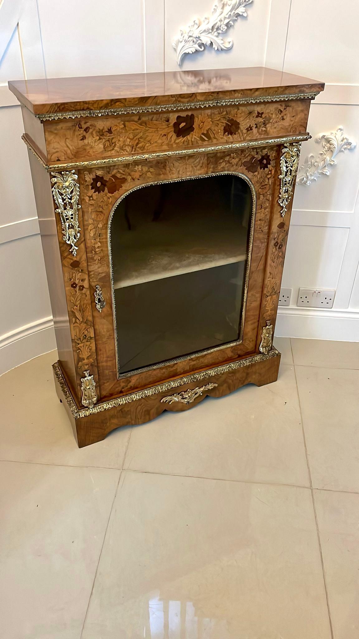 Fine Quality Antique Burr Walnut Marquetry Inlaid Ormolu Mounted Display Cabinet For Sale 9
