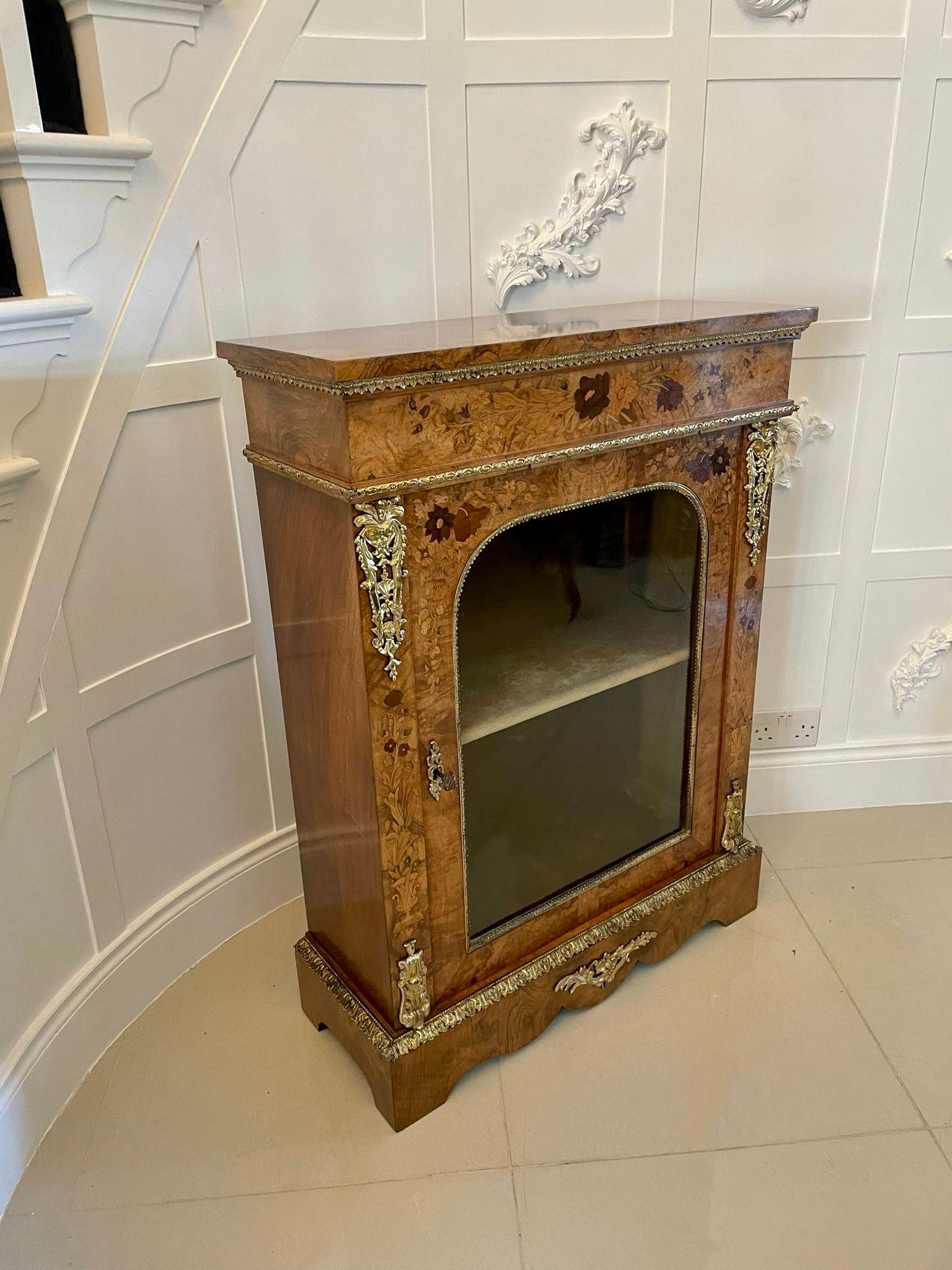Victorian Fine Quality Antique Burr Walnut Marquetry Inlaid Ormolu Mounted Display Cabinet For Sale