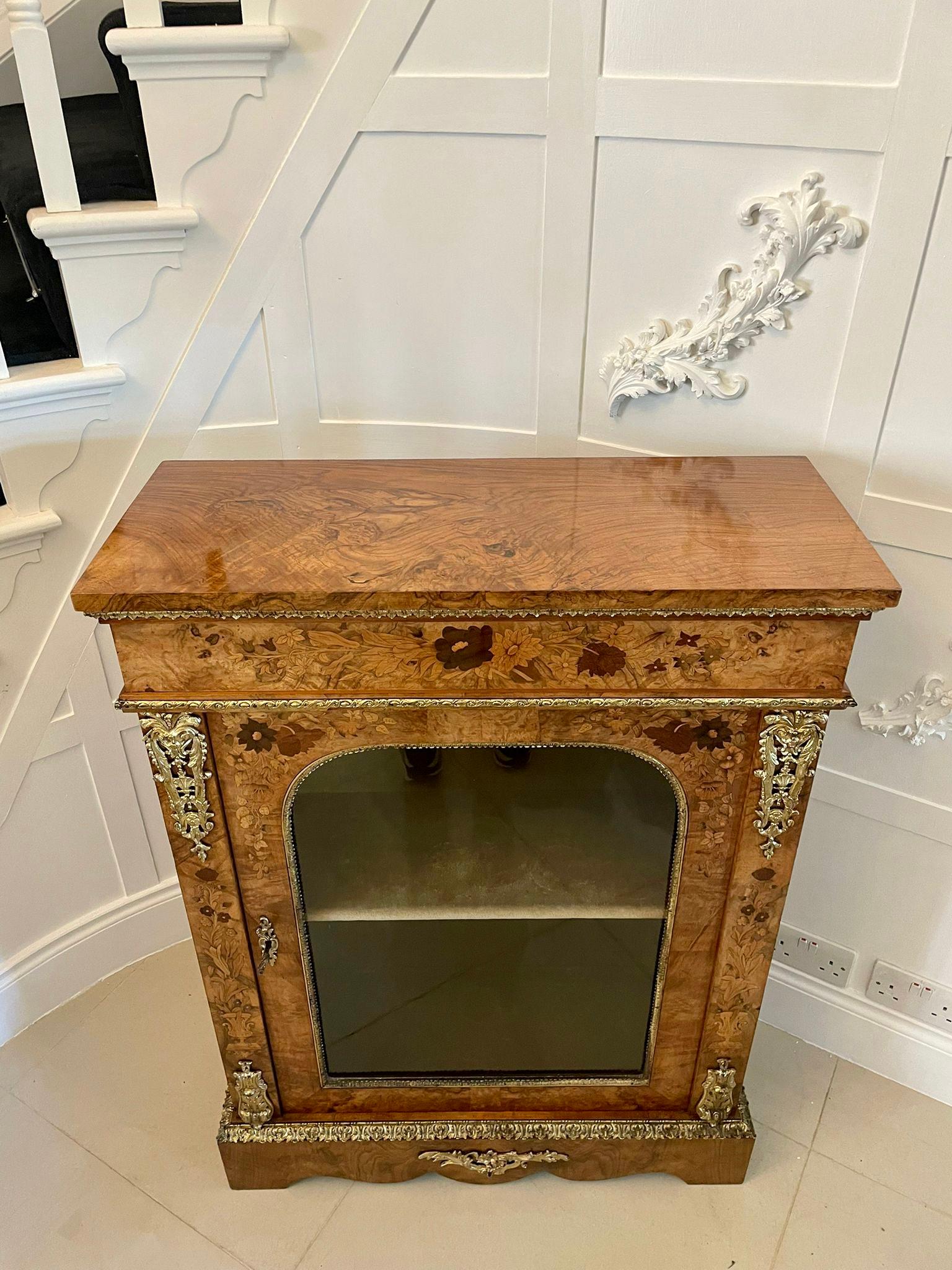 Fine Quality Antique Burr Walnut Marquetry Inlaid Ormolu Mounted Display Cabinet For Sale 3