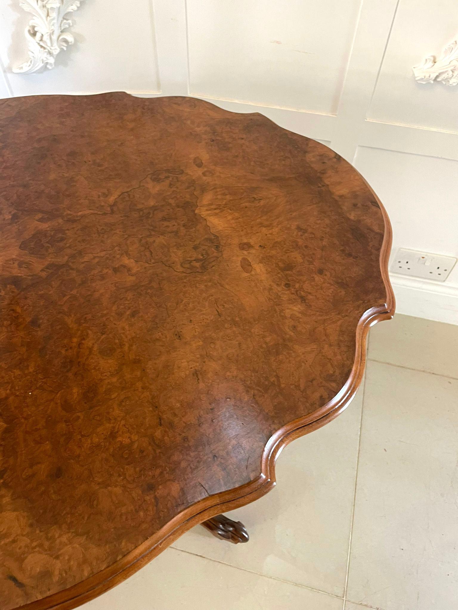 Fine Quality Antique Burr Walnut Shaped Tilt Top Centre Table For Sale 6